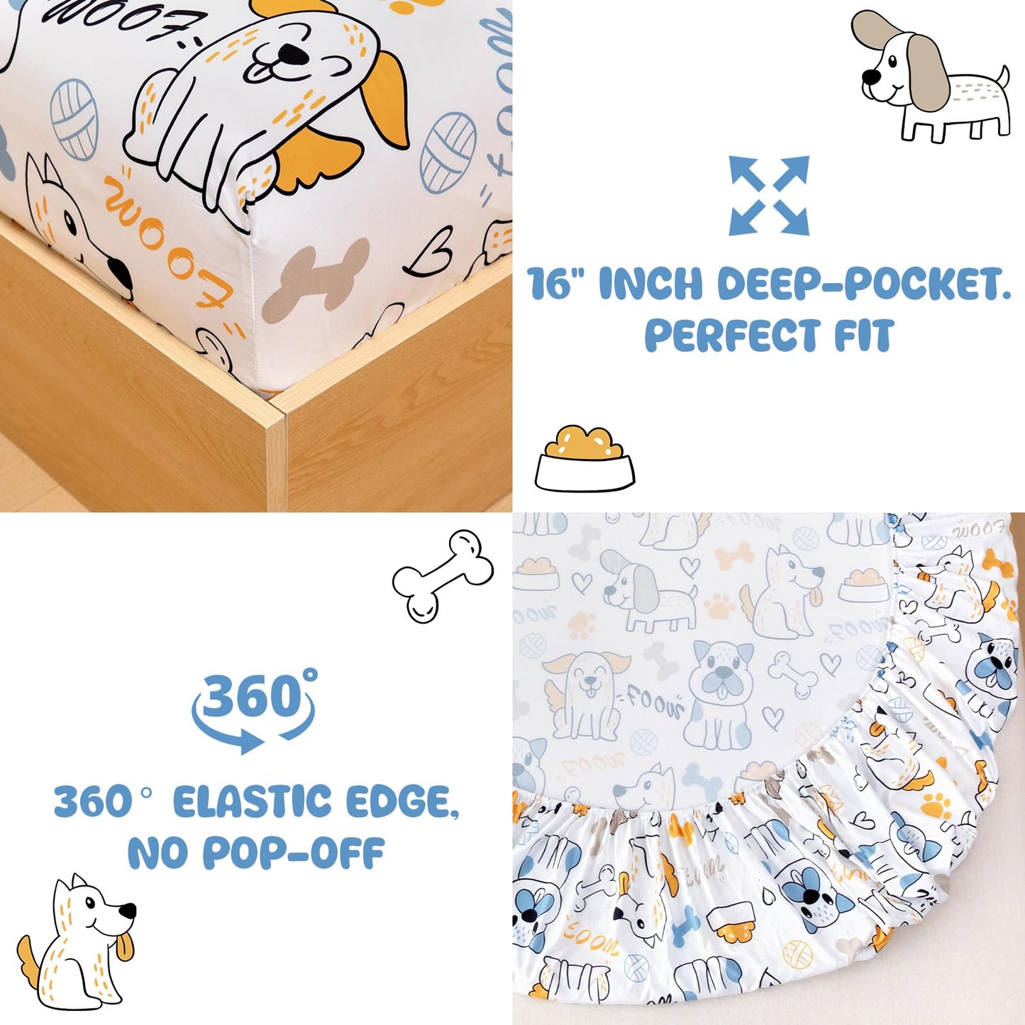 MICORAL Kids Twin Sheet Set Cute Dogs, 3 Pieces Sheets for Boys & Girls, Soft Printed Microfiber Bed Sheets, Deep Pocket Cozy Toddler Bedding Set