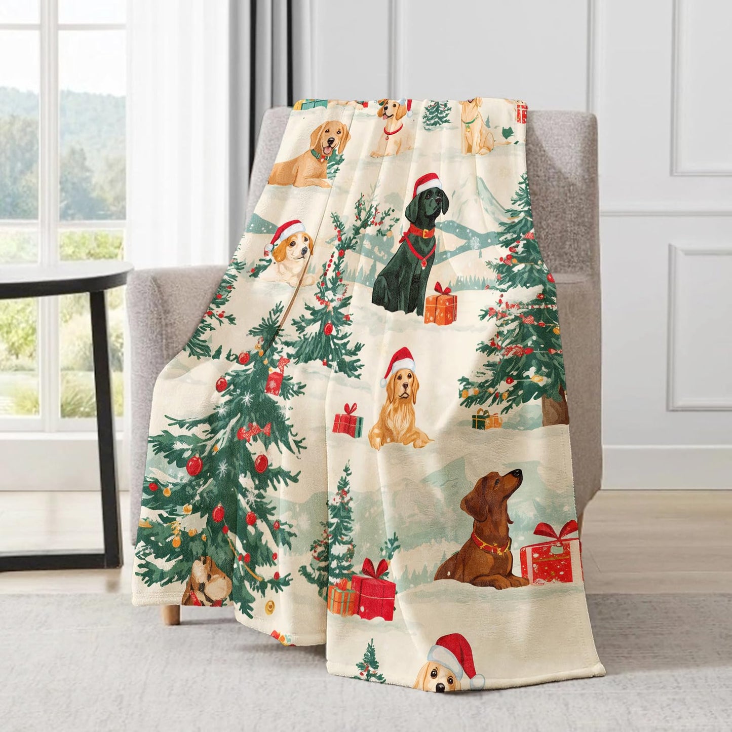 ainori Cute Christmas Dog Blanket - Festive Labrador Puppy Santa Hat Fleece Throw,Gifts for Kids Adult, Soft & Warm,Lightweight, for Holiday Decor,Winter Celebration, and Room Home Accents 50x60in