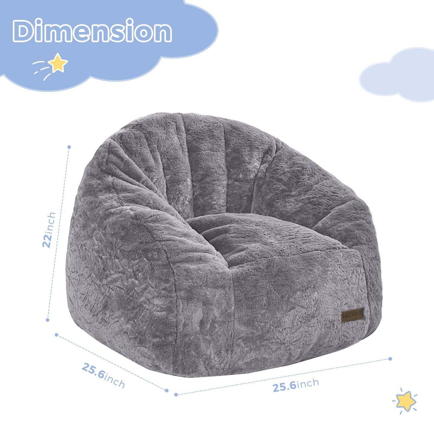 MAXYOYO Bean Bag Chair for Kids, Shell Shaped Bean Bag Couch for Boys and Girls, Toddler Chair Bean Bag Sofa for Playroom, Nursery Room, Dark Grey