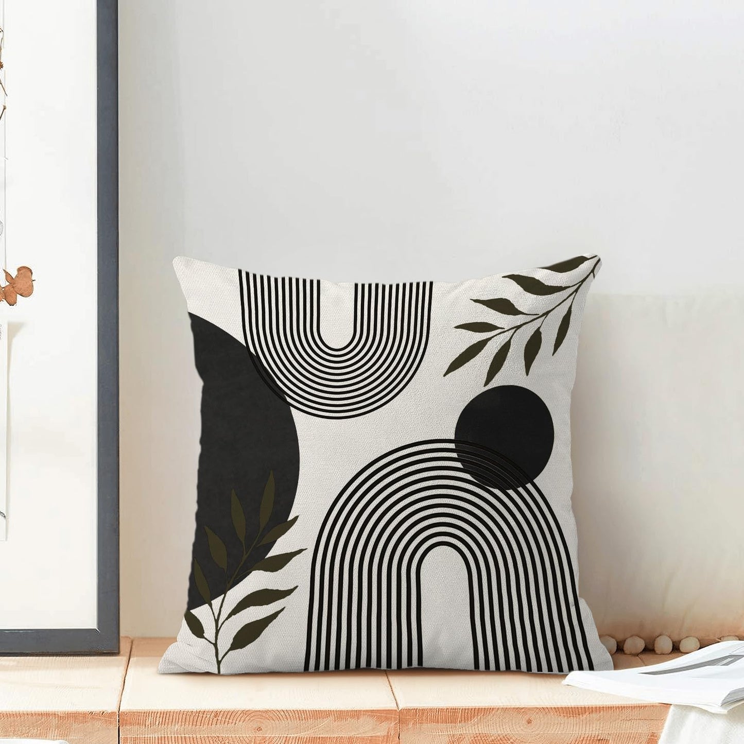 BETGINY Boho Summer Pillow Covers 20x20 Inch 2 Pcs, Black and Tropical Leaf Outdoor Decorative Throw Pillows, Mid Century Abstract Art Farmhouse Decor Pillowcase Linen Cushion Cover for Couch Sofa