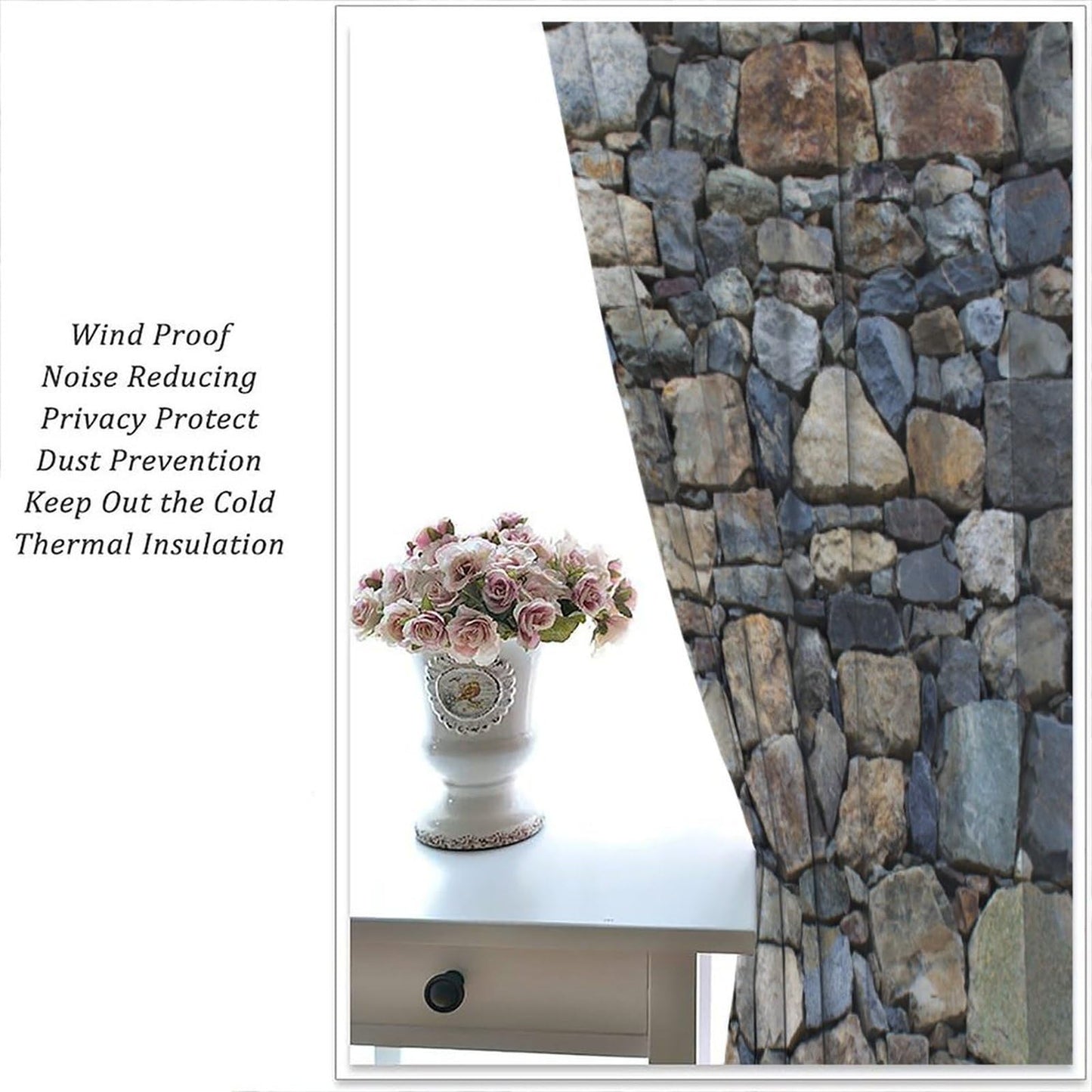 Nanacur Brick Stone Wall Curtains, Retro Stone Brick Rocks Rustic Farmhouse Geometric Wall Rod Pocket Window Drapes, for Bedroom Living Room 42" W X 45" L (Decorative)