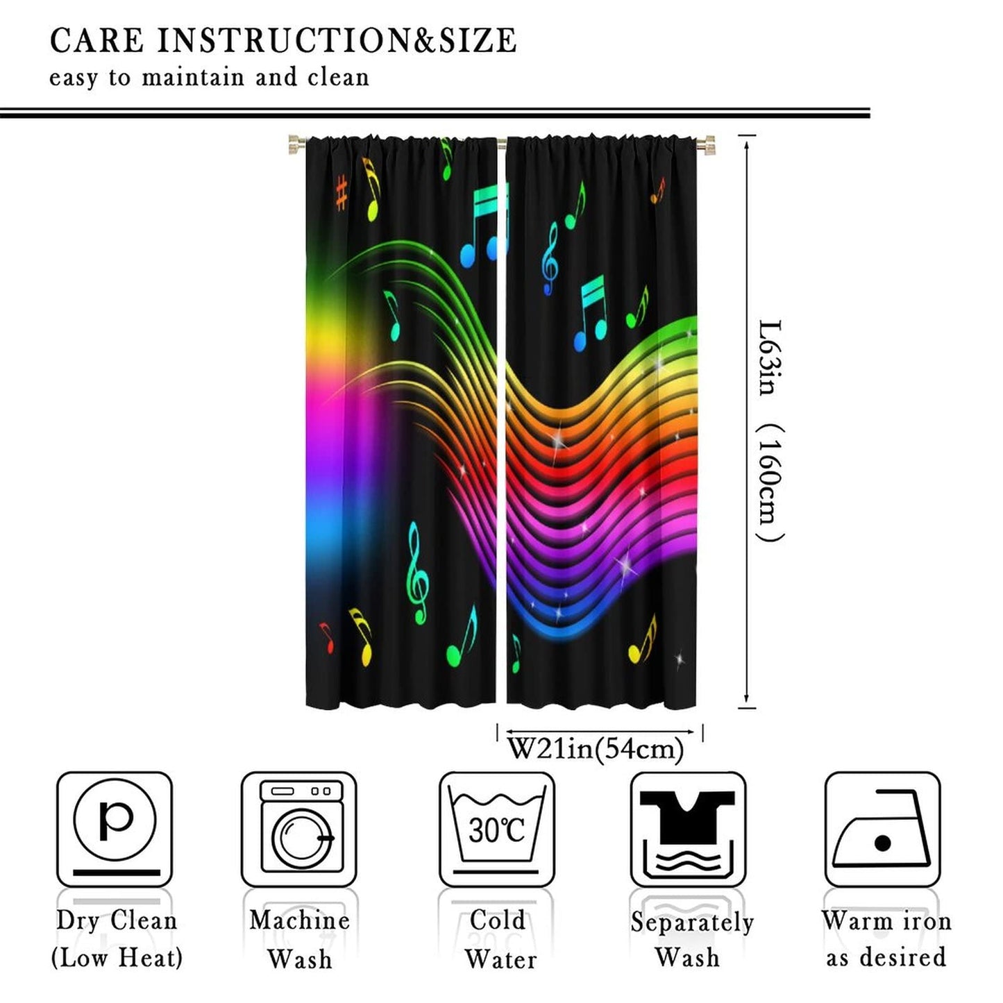 Music Blackout Curtains,Colorful Music Note Pattern Window Drapes for Bedroom Living Room Music Room Window Drapes 2 Panel Set,Total Size 42" x 63"