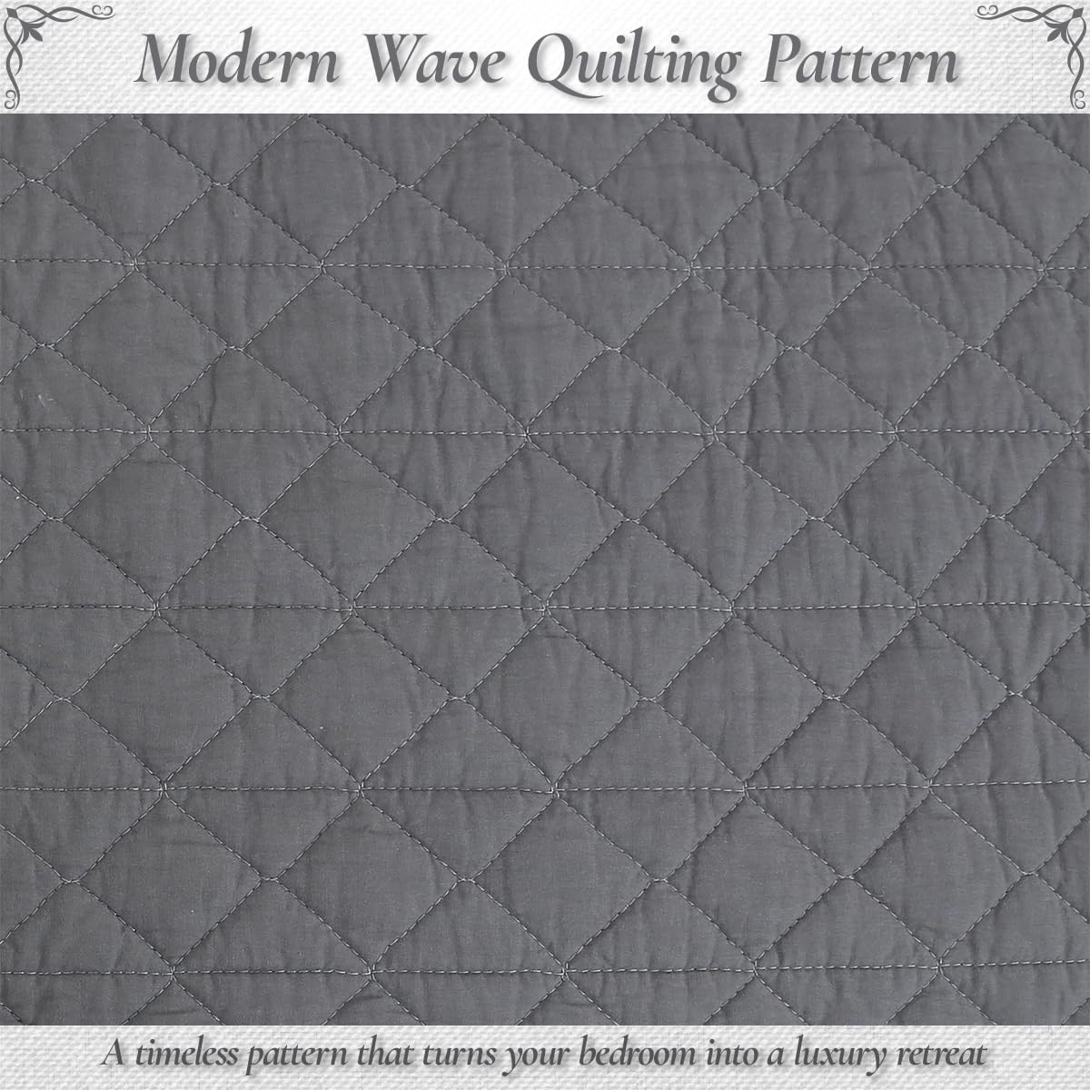 Cozy Line Home Fashions 100% Cotton Quilt Set – 3-Piece Charcoal Gray Solid Classic Modern Quilted Bedspread with Shams, Lightweight All Season Modern Bedding (Diamond Gray, Queen)