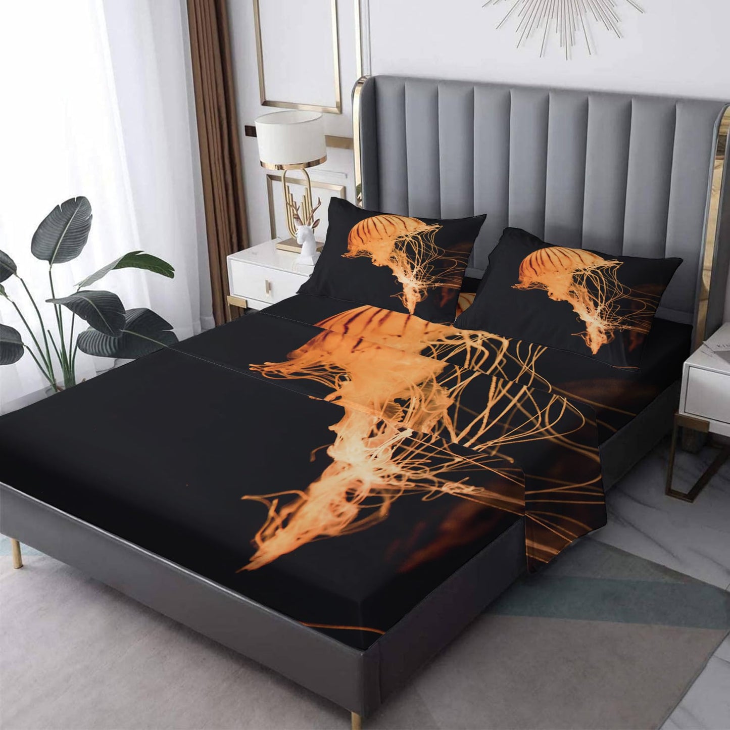 THYUNQ Jellyfish Sheets Full Size Bed, 3D Sea Life Pattern Bedding Sheets & Pillowcases - 16 Inch Deep Pocket, Super Soft Microfiber Printed Sheet Set 4 Piece