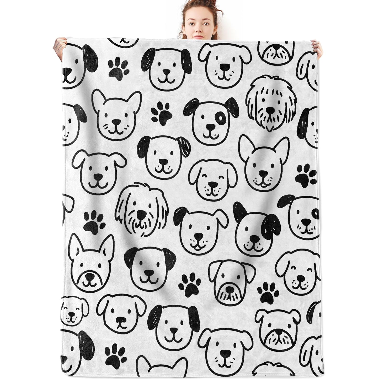 olpddz Adorable Dog Face Flannel Blanket Gifts for Pet Lover,60x50inch,Hand-Drawn Puppy Head Throw Blankets with Black and White,for Bedroom,Sofa,Living Room,Camping Minimalist Decor Throws