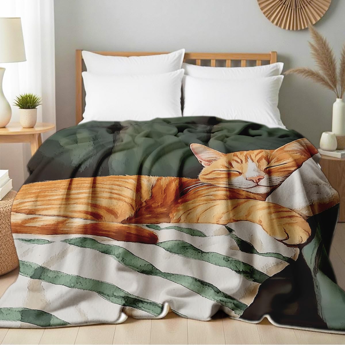 HUNXIAOJ Cat Print Throw Blanket Soft Bed Couch Throw Kitten Flannel Blanket Cozy Bedding Gifts for Cat Lovers (49"x59")