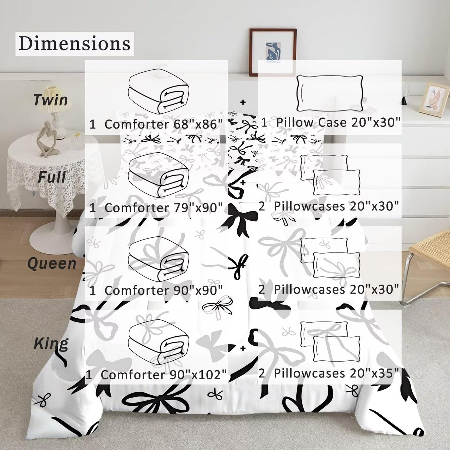 DJNEAR Black and White Bow Comforter Set Twin Size Cute Girls Bedding Sets for Kids Teens Women Bedroom Kawaii Bowknot Quilt Room Decor 1 Comforter 1 Pillowcase