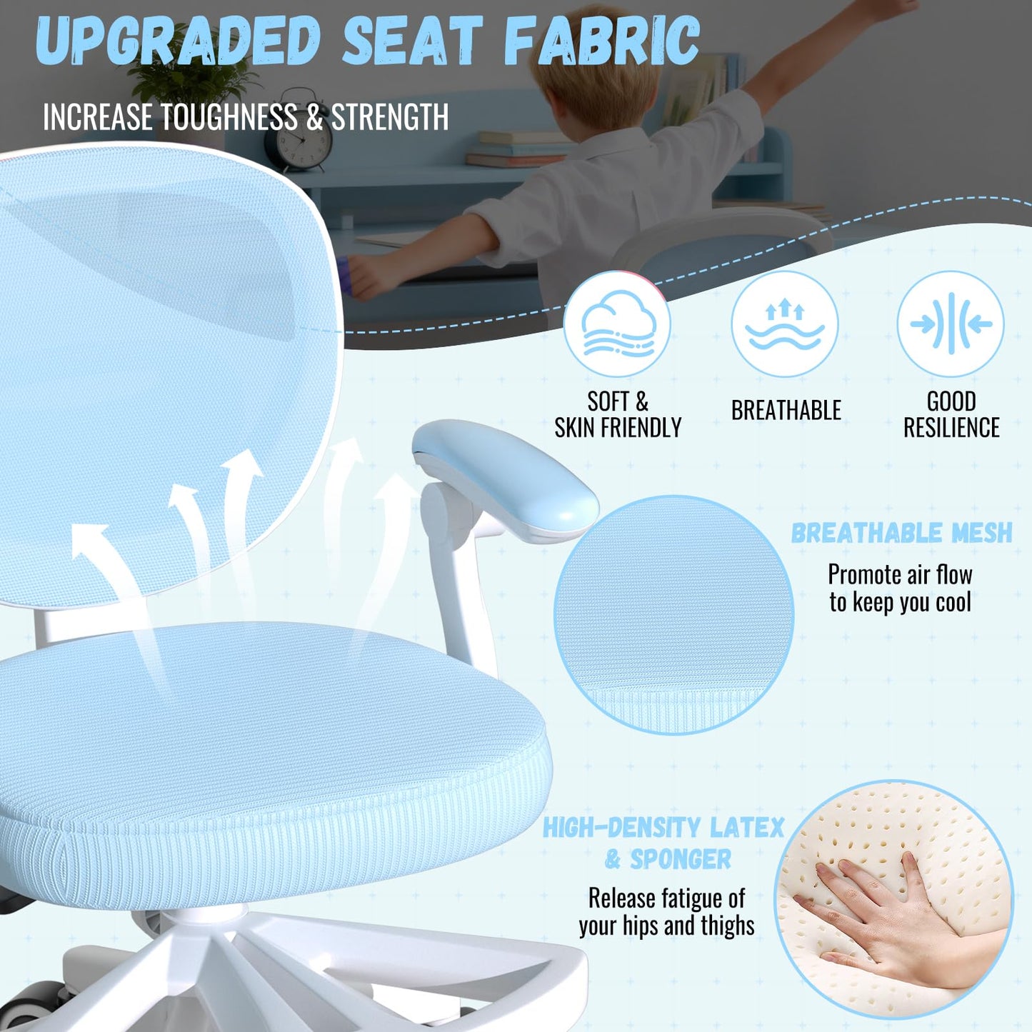 Ergonomic Kids Desk Chair 4-12, Adjust Height Children Study Computer Chair