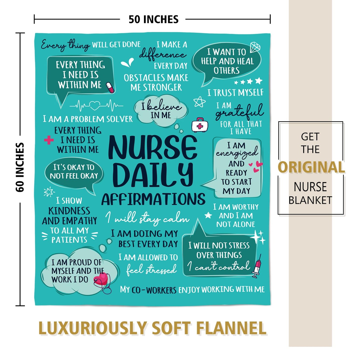 Craftique Nurse Gifts for Women Men- Soft Nurse Blanket with Daily Affirmations- LPN RN Gifts for Nurses Appreciation, Nursing School Graduate Birthday Gifts, Nurses Week/Day