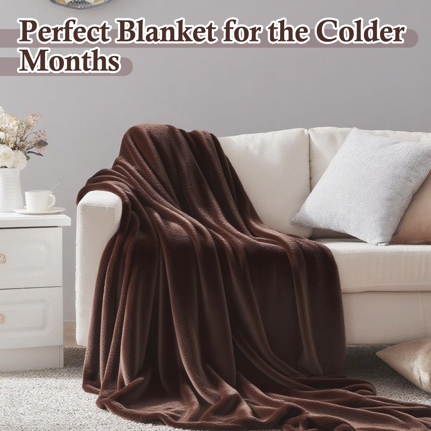 Primero Basics Plush Velvet Throw Blanket 66" x 90", Large Soft Warm Microplush Blanket for Couch & Bed, Cozy Fuzzy Winter Throw – Chocolate Brown