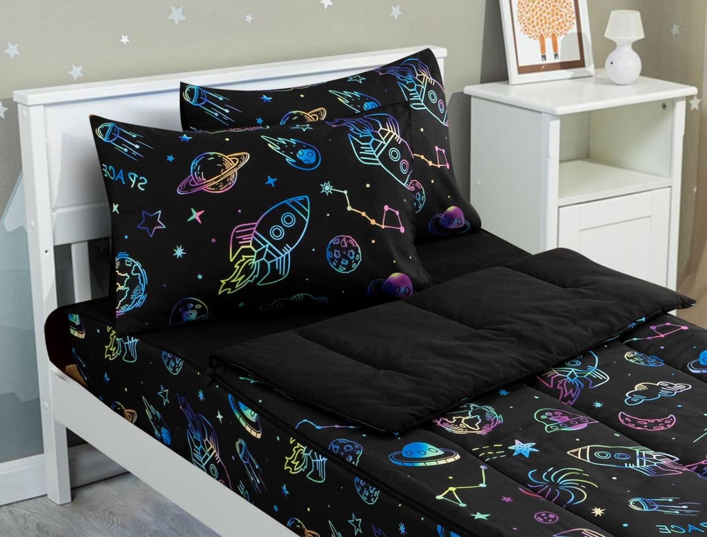 Meeting Story 3pcs Kids Comforter Set Zipper Bedding Set for Boys,Twin Kid Comforter Set Space Bedding Set for Kid,All in one Zipper Bedding（Blackgreen,Twin）