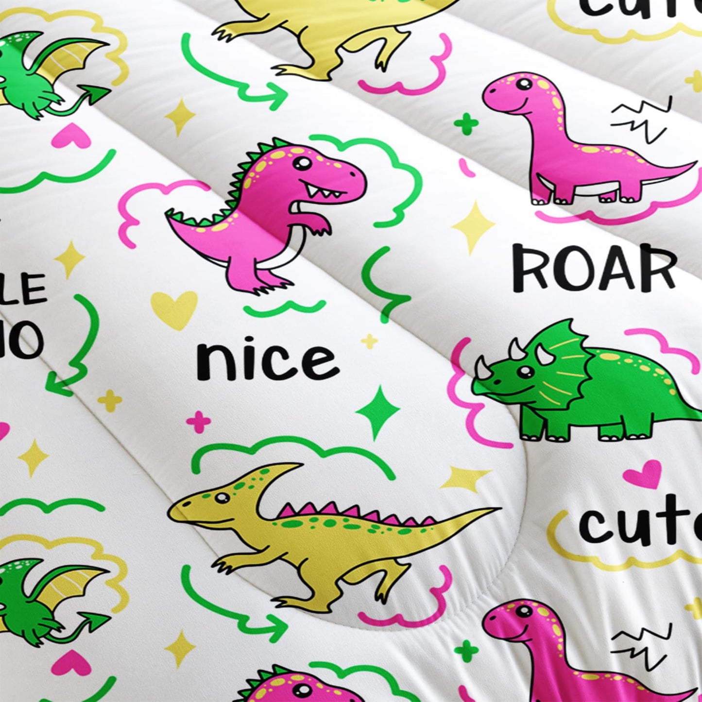 lneffble Kids Dinosaur Comforter Set Full Size for Boys Green Dinosaur Quilt