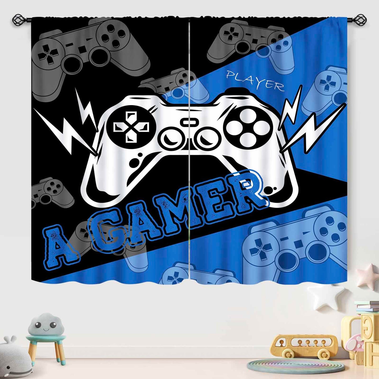 Gaming Curtains for Boys Bedroom Window,Video Game Gamepad Home Decor Window Drapes Game Controller Window Treatment for Kids Teen Living Room Nursery Playroom Curtains,42X45 Inch