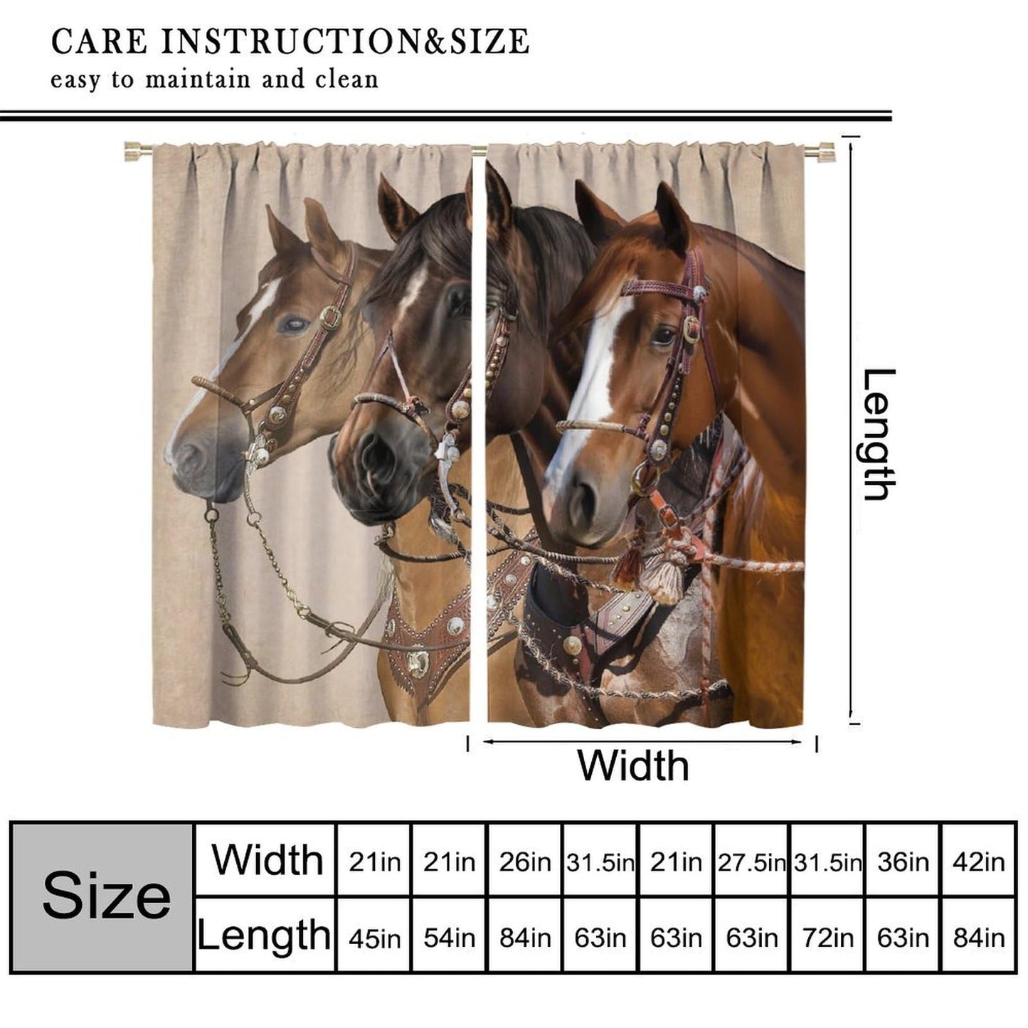 Yearn Jear Horse Window Curtains, Western Wild Horses Cowboy Curtains for Living Room, Country Stlye Farm Rustic Animal Horse Drapes,42x45 Inch Decor