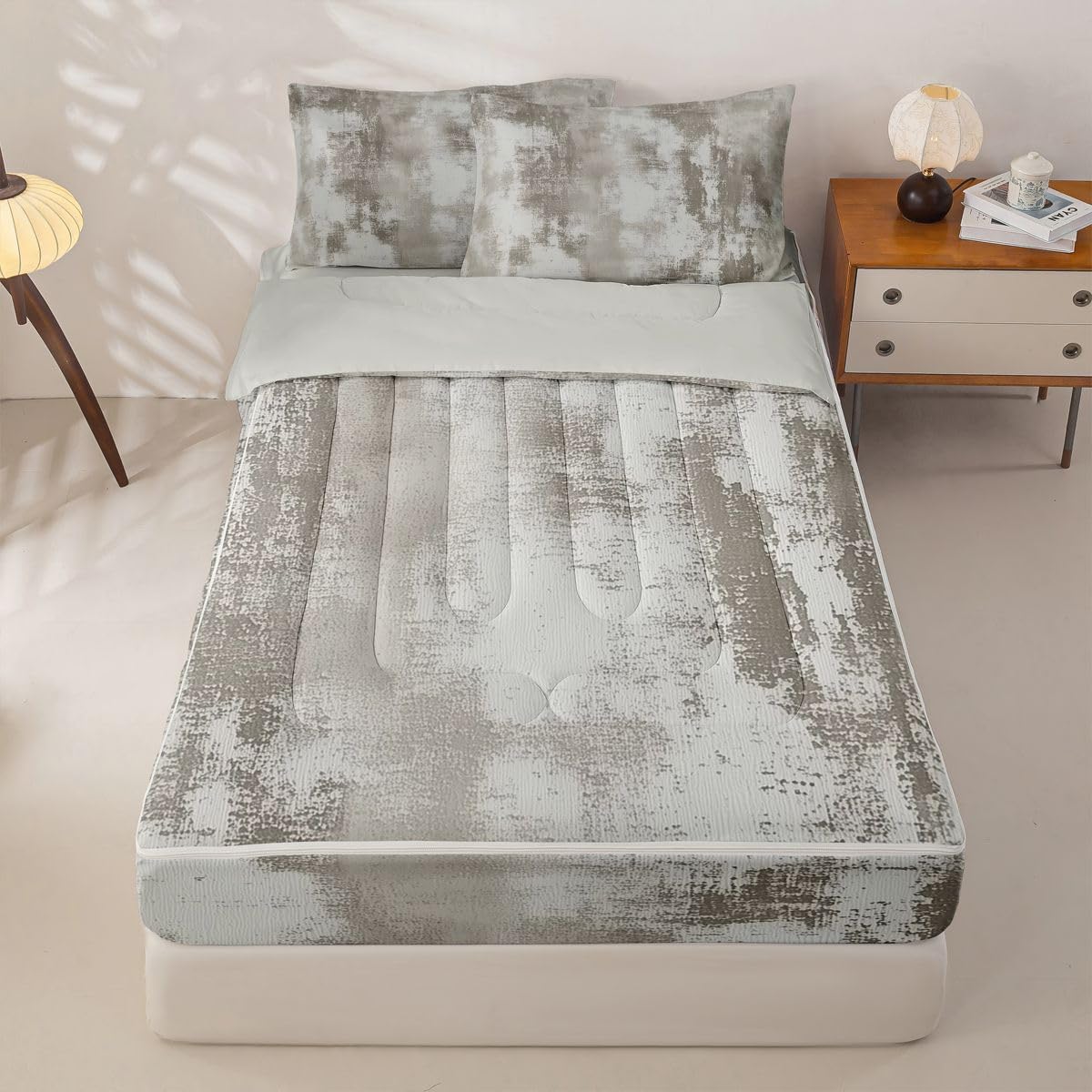 jejeloiu Abstract Zipper Bedding Twin Brown Zipper Bedding Sets for Kids Boys Girls Modern Art Comforter Set with Fitted Sheet and 2 Pillowcases Bedroom Decor