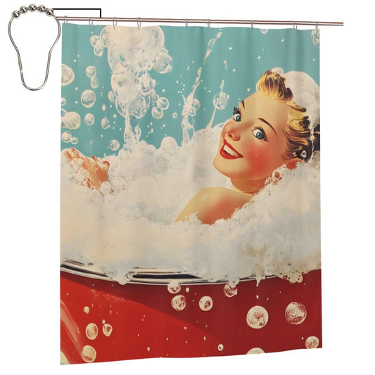 HEILIVIO Shower Curtain Vintage Woman soapy Bubbles Waterproof Fabric Stylish Durable Bathroom Decor,Quick-Dry,60x72inches,Includes Hooks