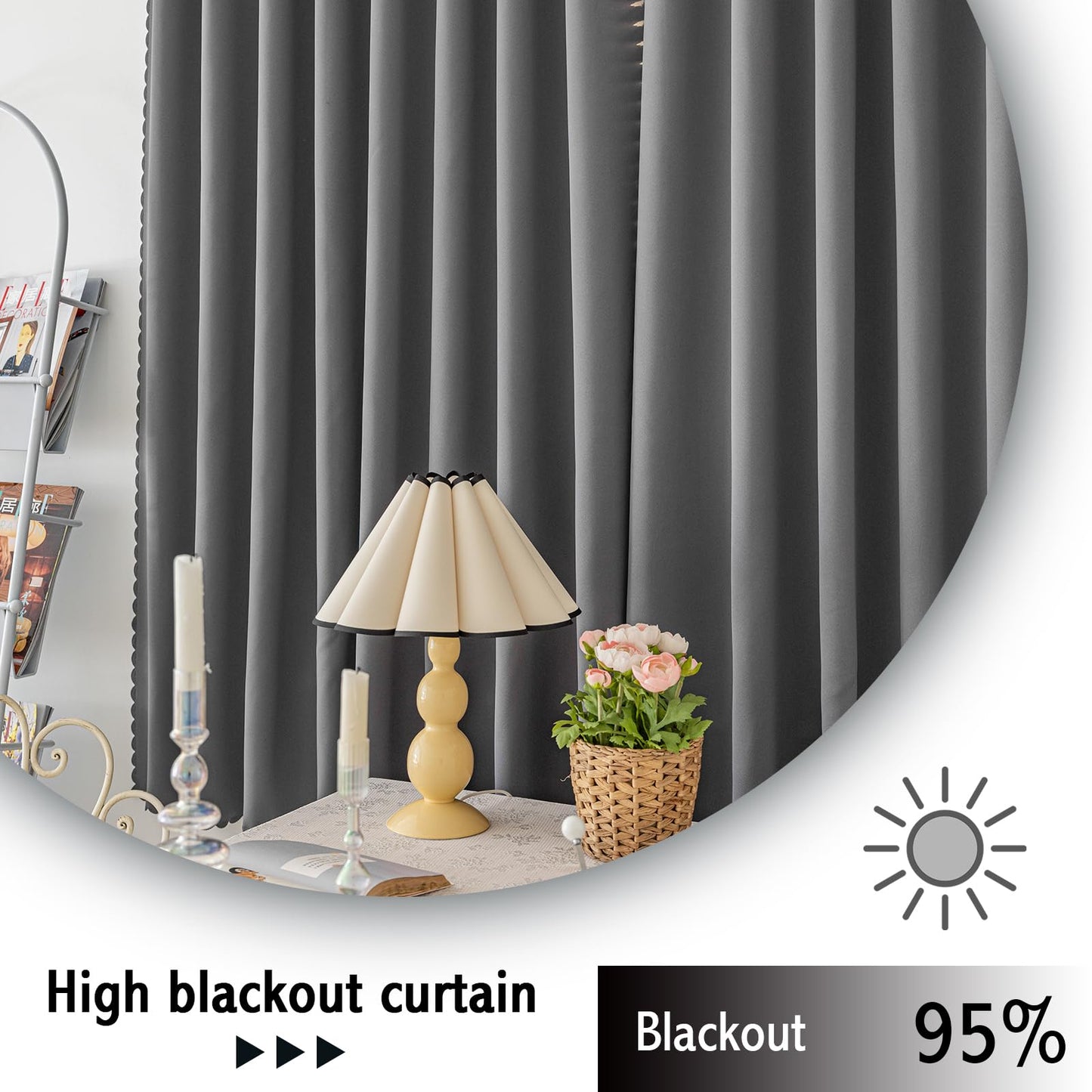Jilron Magic Tape Stick on Curtains Blackout Curtains for Bedroom no Drillng Self Adhesive Curtain no Rod Small Window (Grey, 35" W x 40" L) 2 Panels