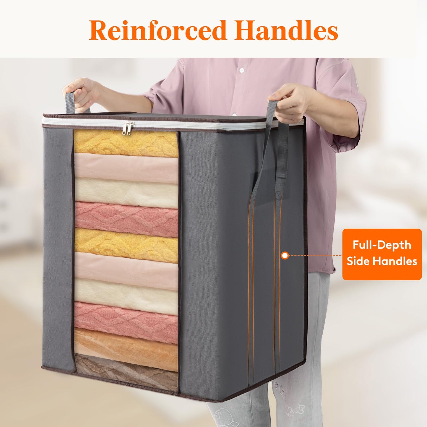 Lifewit 120L Extra Large Blanket Storage Bags, Foldable Comforter Storage with Reinforced Handles, Clothes Storage Containers for King Comforter, Bedding, Pillow, Sheet, Storage Bin with Lids 2 Pack