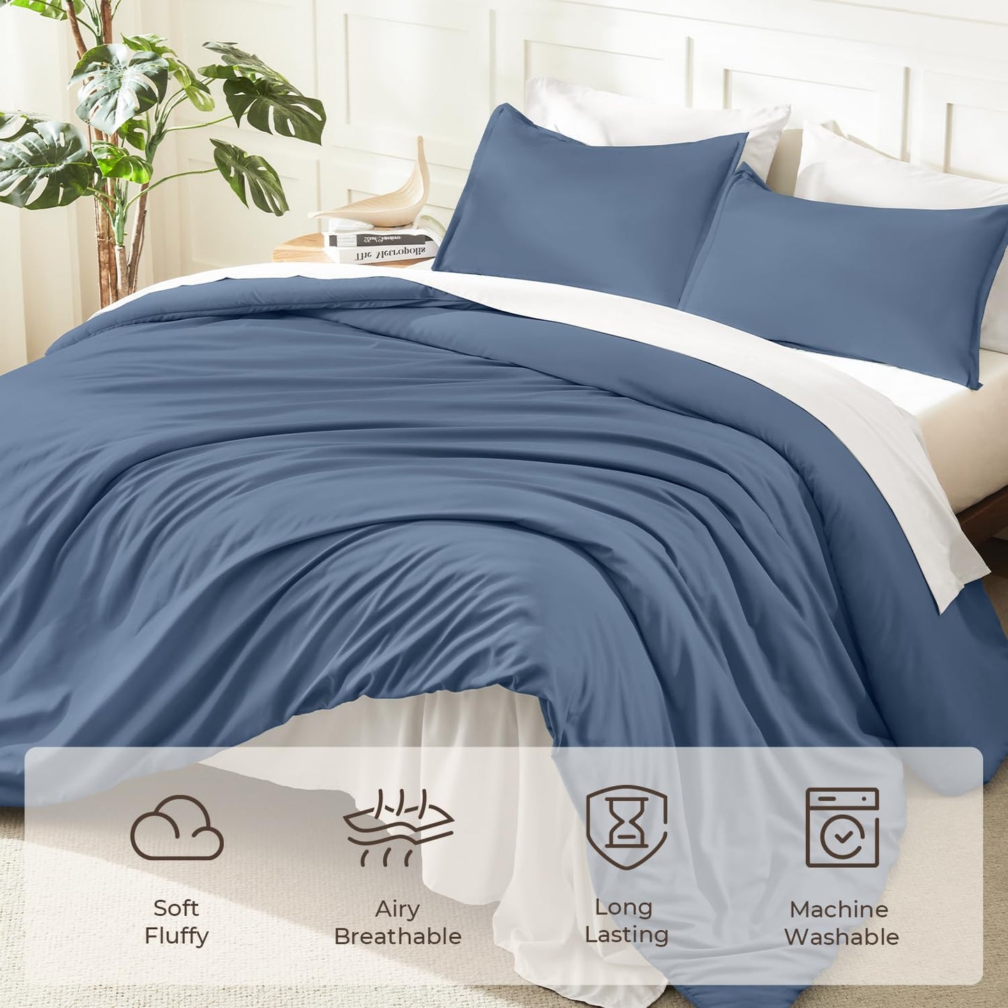 Litanika Comforters King Size Ocean Blue, 3 Pieces Lightweight Solid Bedding Set & Collections, All Season Fluffy Bed Set (104x90 Inches Comforter & 2 Pillowcases)