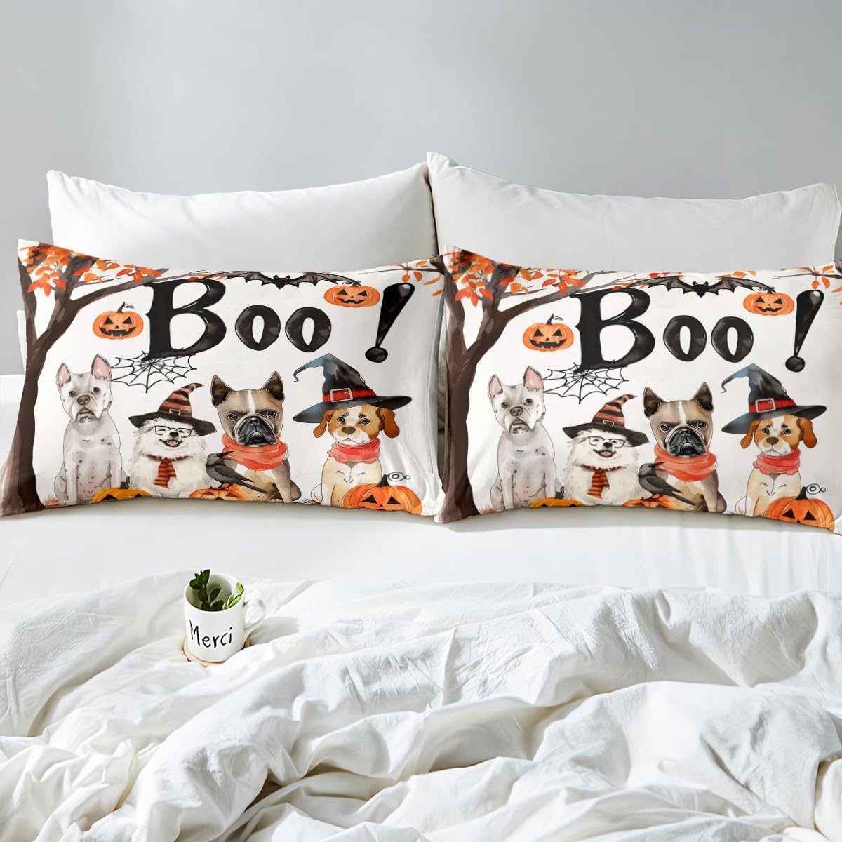 Feelyou Halloween Bed Sheets Sets Full Size Kids Boys Girls Pumpkin Bedding Set Maple Fall Leaves Bed Sheet Set with 16-Inch Deep Pockets Spider Web 4Pcs with 2 Pillow Cases