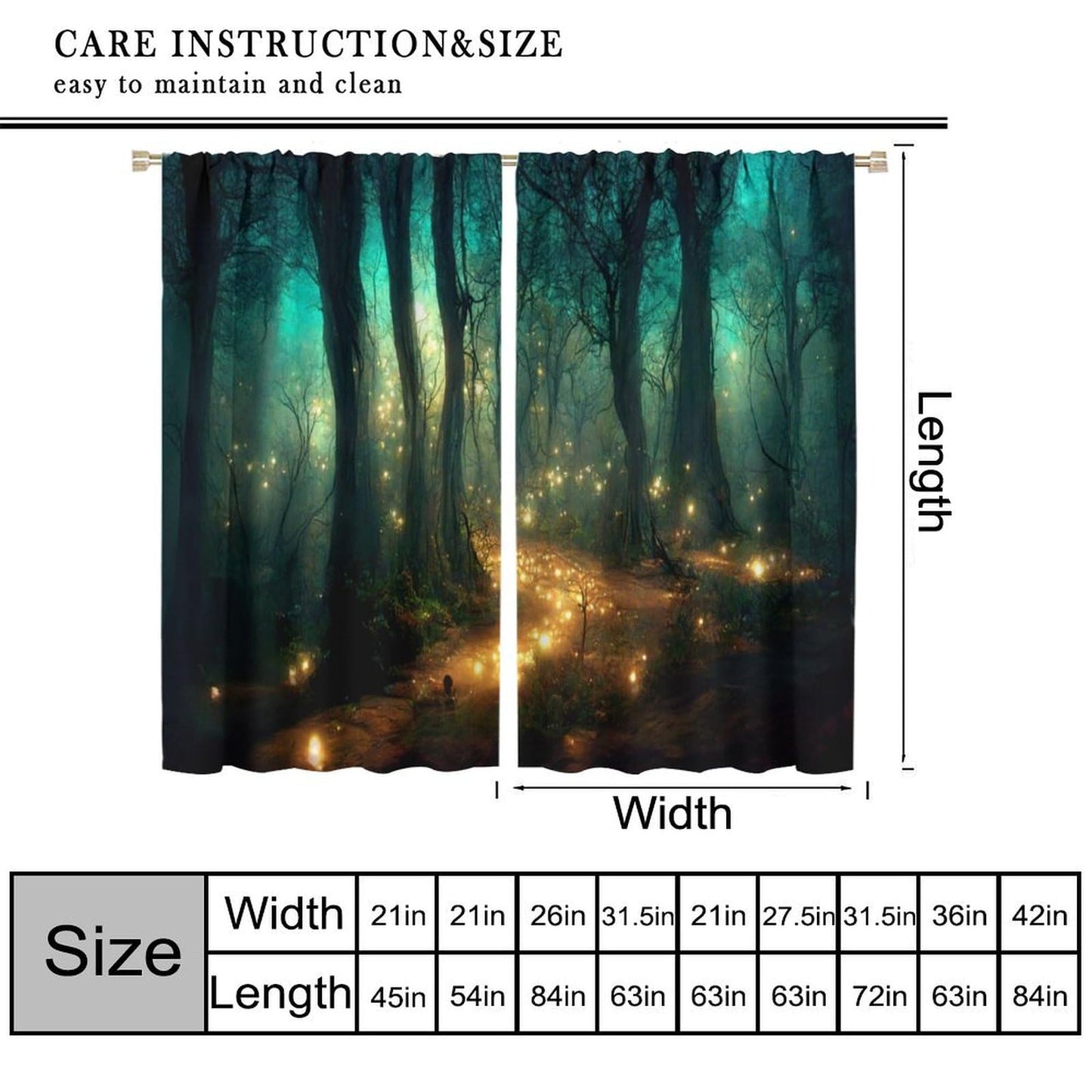 SHElifestyle Fantasy Forest Curtains, Enchanted Trees Dreamy Mist Gothic Forest Glowing Lights Landscape Window Treatments Drapes for Bedroom Living Room W42 X L45