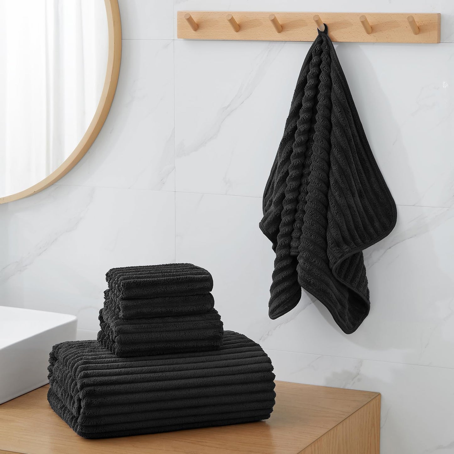 NALIVO Extra Large Bath Towel Set of 6 (40"x80"),Oversized Bath Sheet Super Soft Highly Absorbent Microfibers Quick Dry Luxury Shower Towel for Bathroom Spa Gym Hotel Yoga (Black, 6Piece)