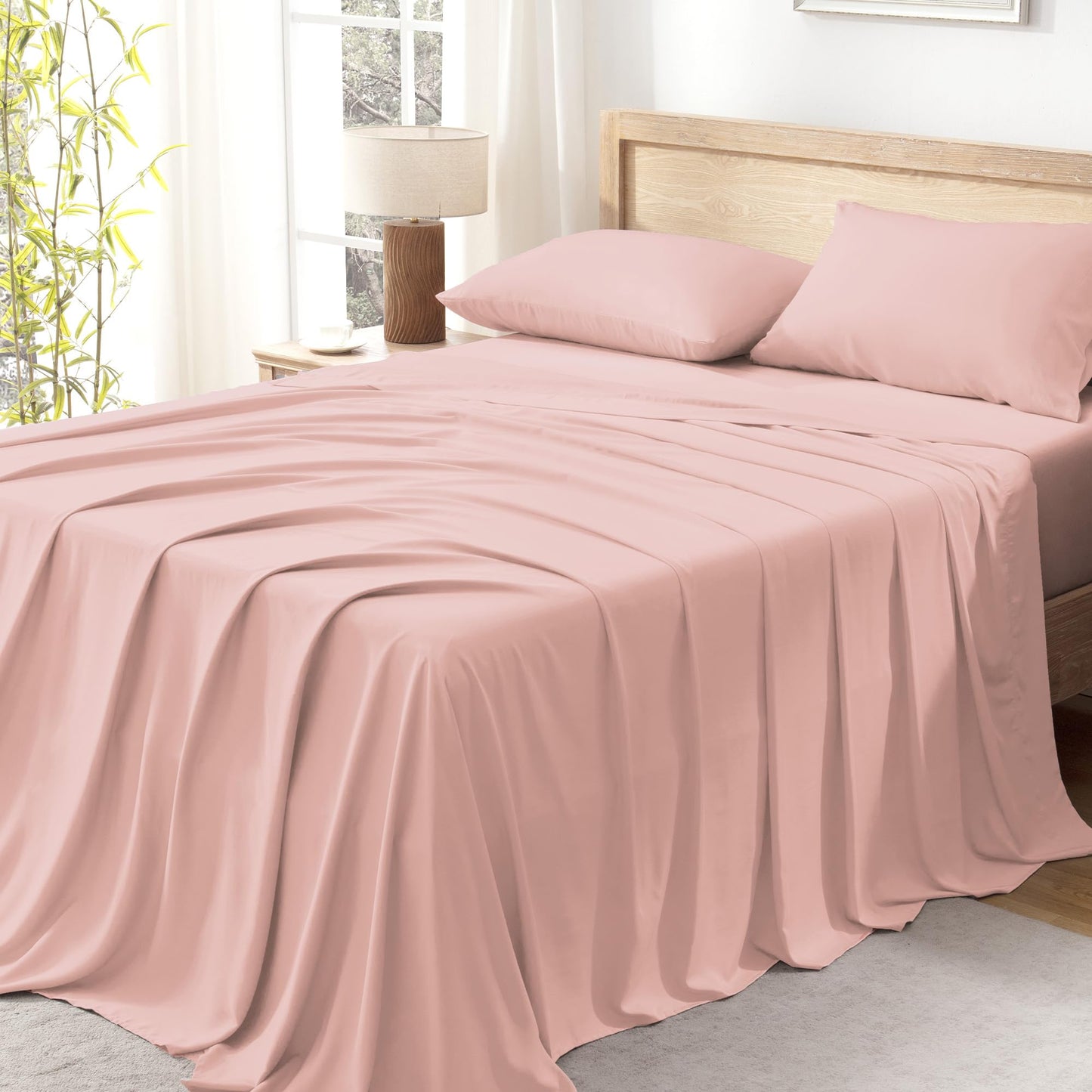 Andency Blush King Size Sheets Set, 100% Viscose Derived from Bamboo, Cooling King Sheets, Deep Pocket Up to 16", Silky Soft Bed Sheets, Hotel Luxury Breathable Bedding Sheets & Pillowcases…