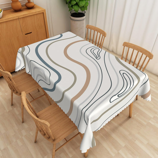 SIEDYCV Mid Century Rectangle Tablecloth 60x84 Inch Abstract Stripes Geometric Modern Art White Fabric Table Cloth Polyester Oilproof Washable Table Cover for Cottage Kitchen Dining Room Party Decor