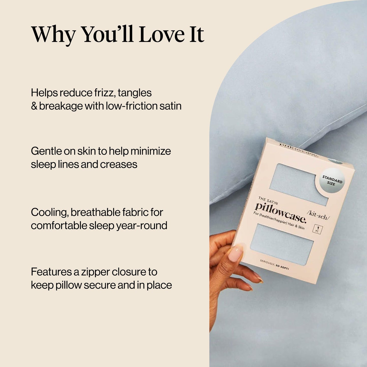 Kitsch Satin Pillowcase with Zipper for Hair & Skin - Softer Than Silk Pillow Cases, Smooth Cooling Satin Pillow Case, Wrinkle-Free, Machine Washable - Pillow Cases Standard Size (19x26) - Haze Blue