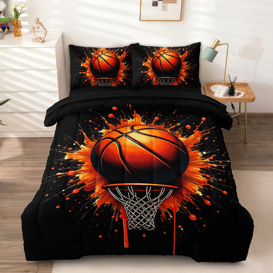 HICAND 5 Pcs Basketball Full Bedding Set for Boys Teens, Full Size Sports Cool Basketball Boys Comforter Set with Sheets