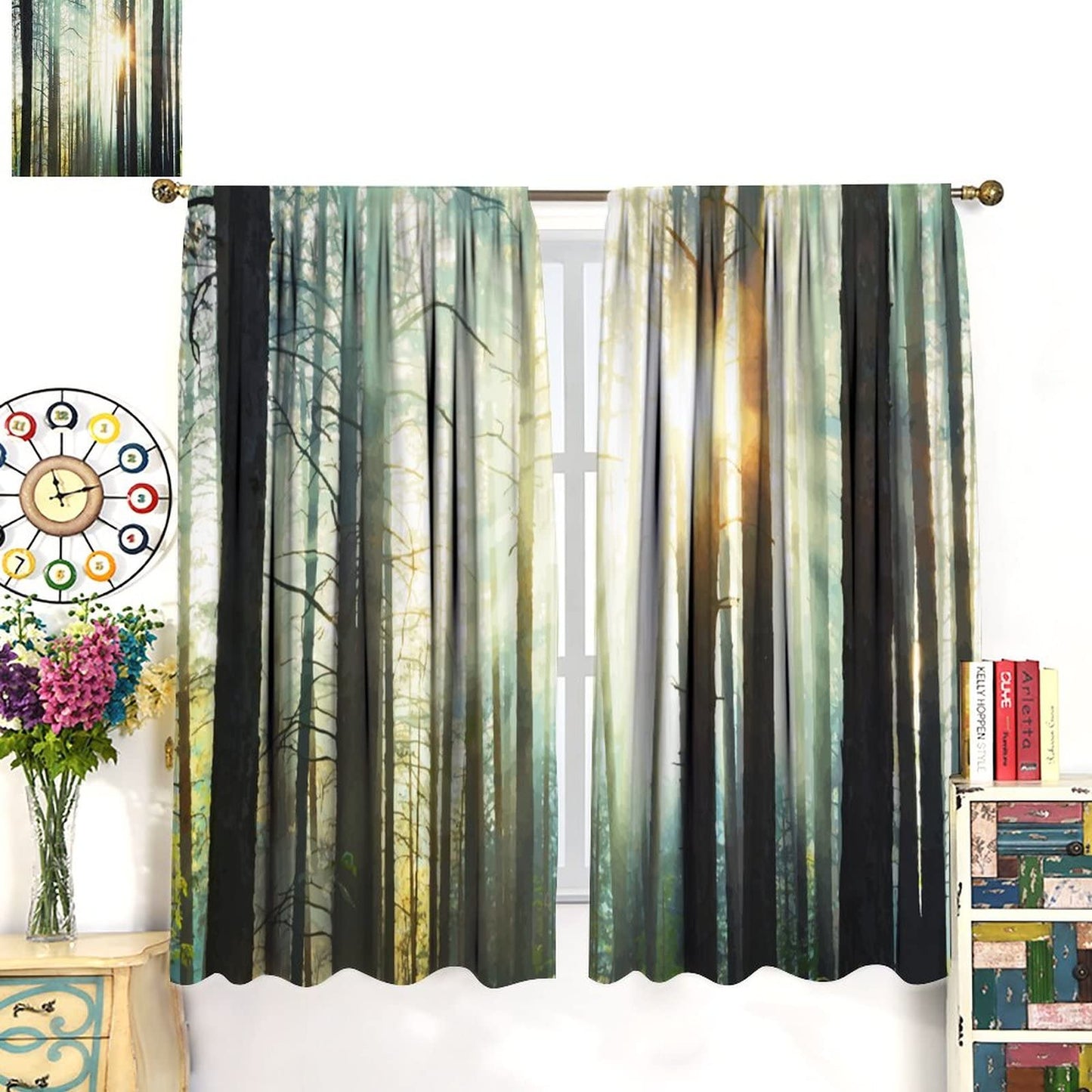 Nature Curtains - The Art of Painting with Mist and Sunlight in an Enchanted Forest, Living Room Bedroom Curtains 2 Panel Set, 42x45 in. Brown Begonia Color
