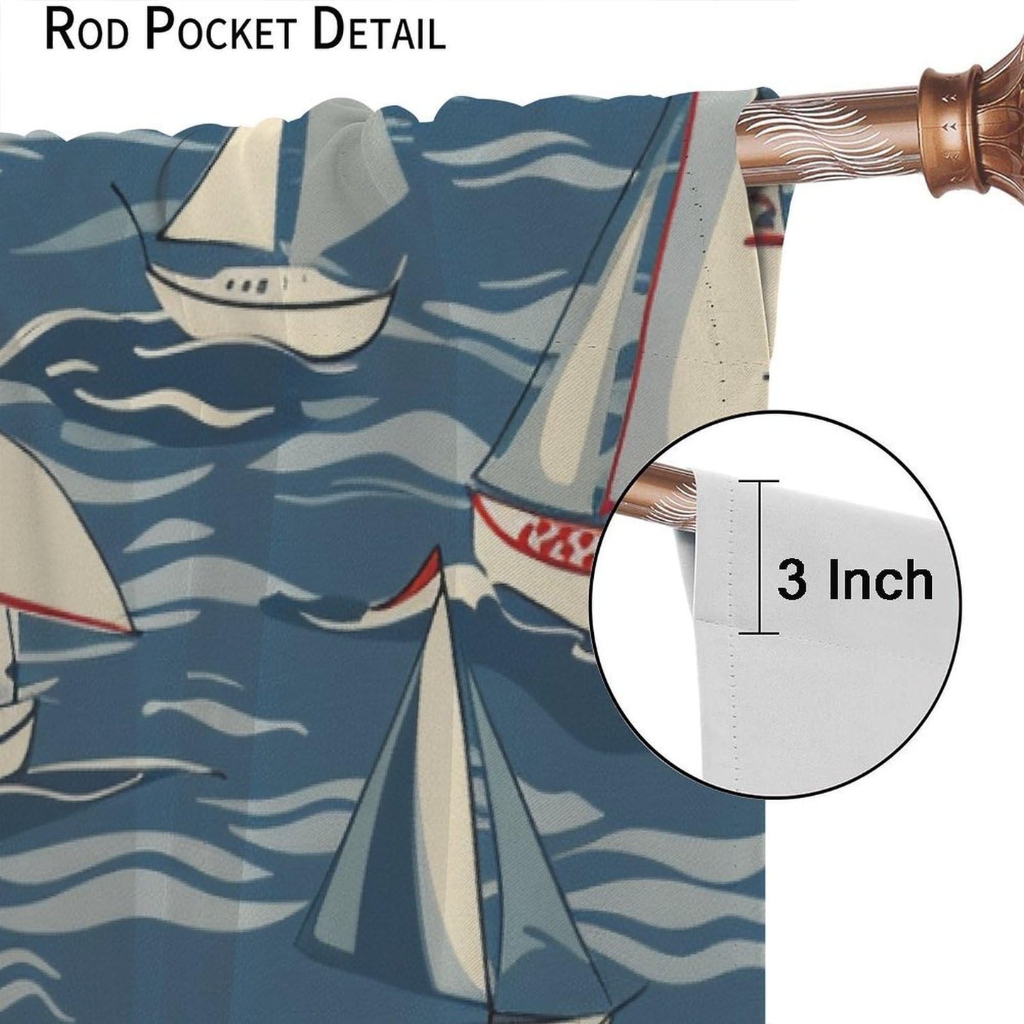TOWINSFB Cartoon Sailboat Blackout Curtains for Living Room Bedroom, Ocean Wave Ship Nautical Illustration Window Curtains Rod Pocket Thermal Insulated Window Drapes, 2 Panels, Each 21" W x 45" L