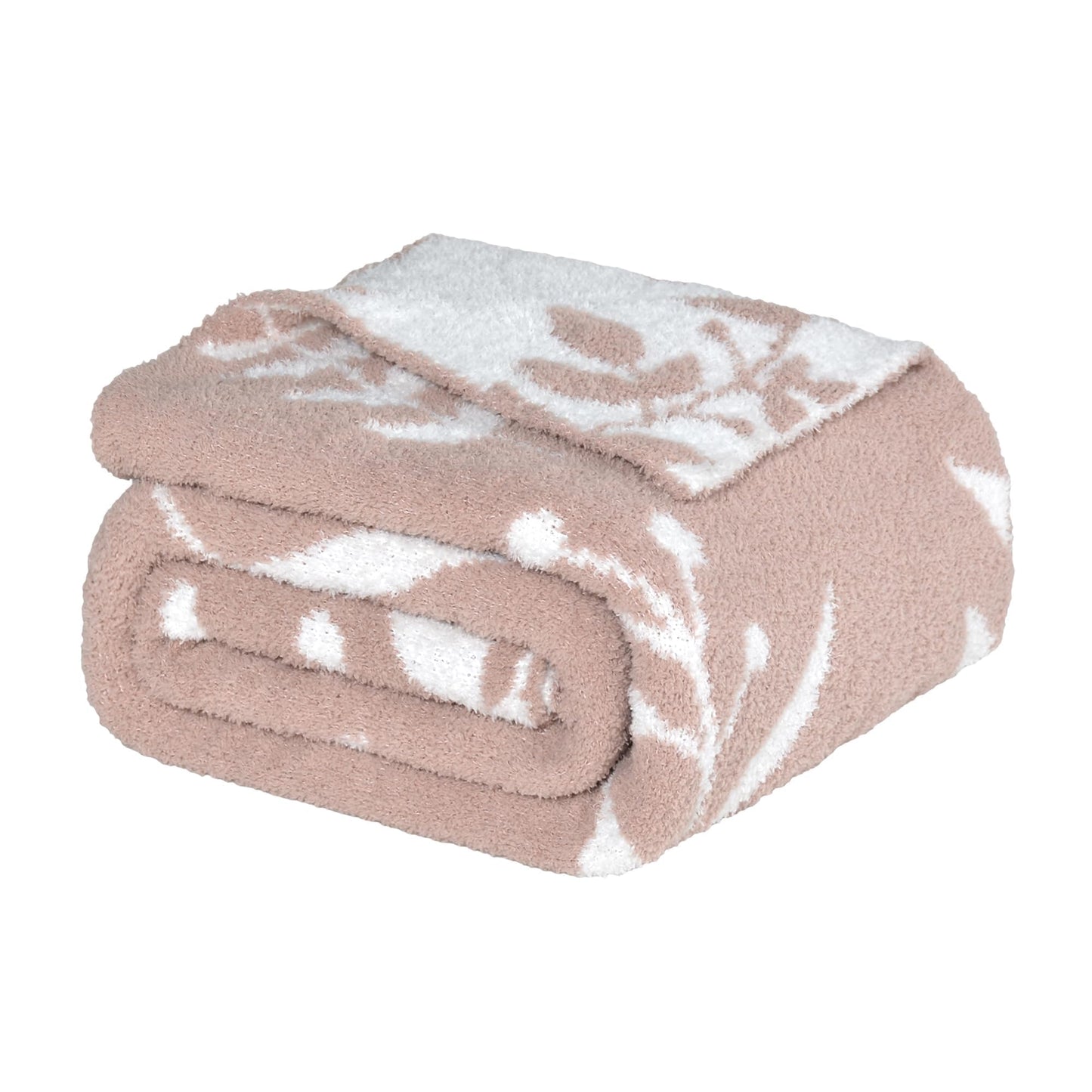 Leaf Pattern Throw Blanket Soft Cozy Spring Blanket for Bed, Couch, Sofa Lightweight Breathable Stylish Seasonal Home Decor Blanket Dusty Rose 50x60 Inches