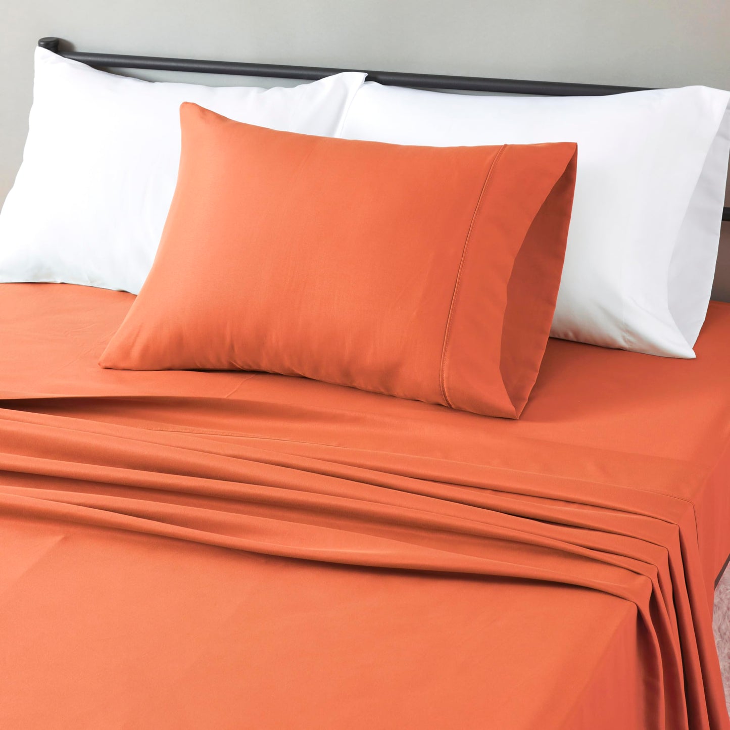 Amazon Basics Lightweight Super Soft Breathable Wrinkle-Free Microfiber 3-Piece Bed Sheet Set, Twin XL, Brick, Solid