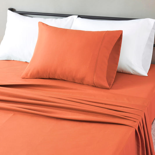 Amazon Basics Lightweight Super Soft Breathable Wrinkle-Free Microfiber 3-Piece Bed Sheet Set, Twin XL, Brick, Solid