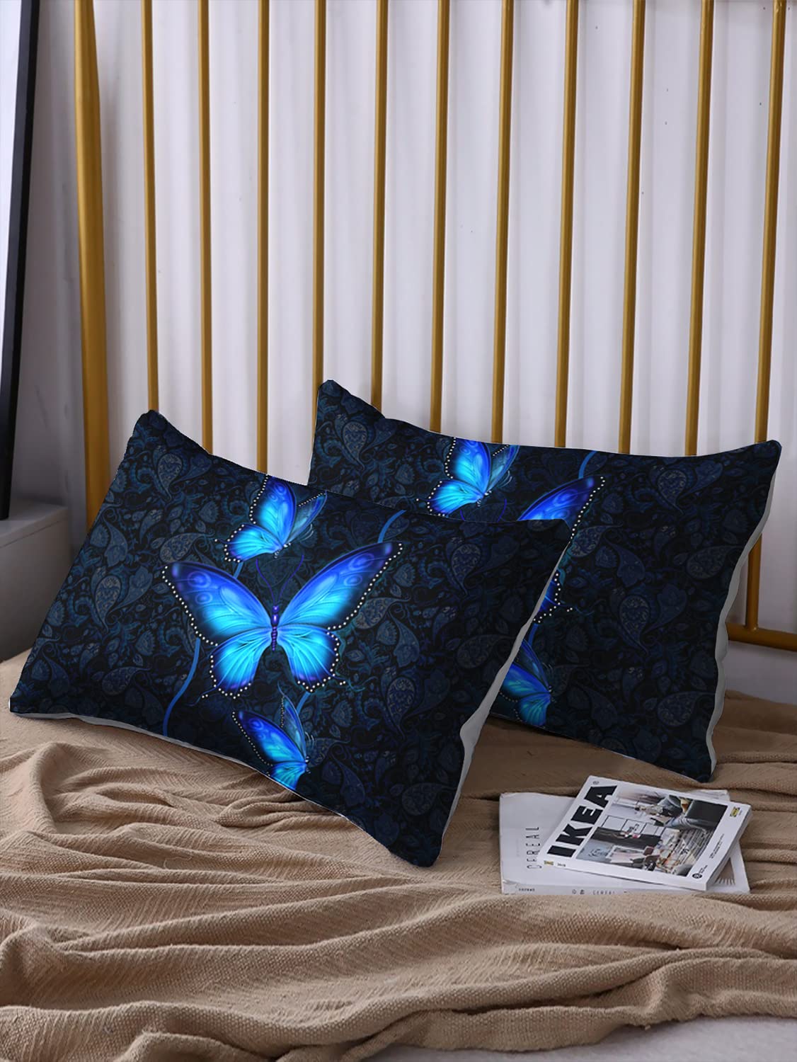 HOSIMA Blue Butterfly Bedding Set for Girls Bedroom Set,Mandala Boho Floral Full Fitted Sheet Set,Butterfly Print Fitted Sheet Full Size, 1 Fitted Sheet+2 Pillowcases.