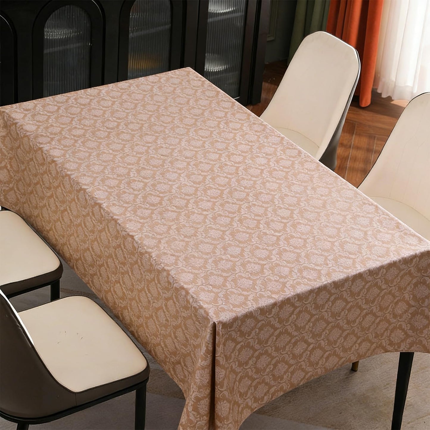 Qvthpv 55"x70" PVC Tablecloth, Waterproof Oilproof Heatproof Rectangular Table Cloth,Vinyl Mat for Kitchen Dining Holiday Party Camping (Flowers - Coffee Color)