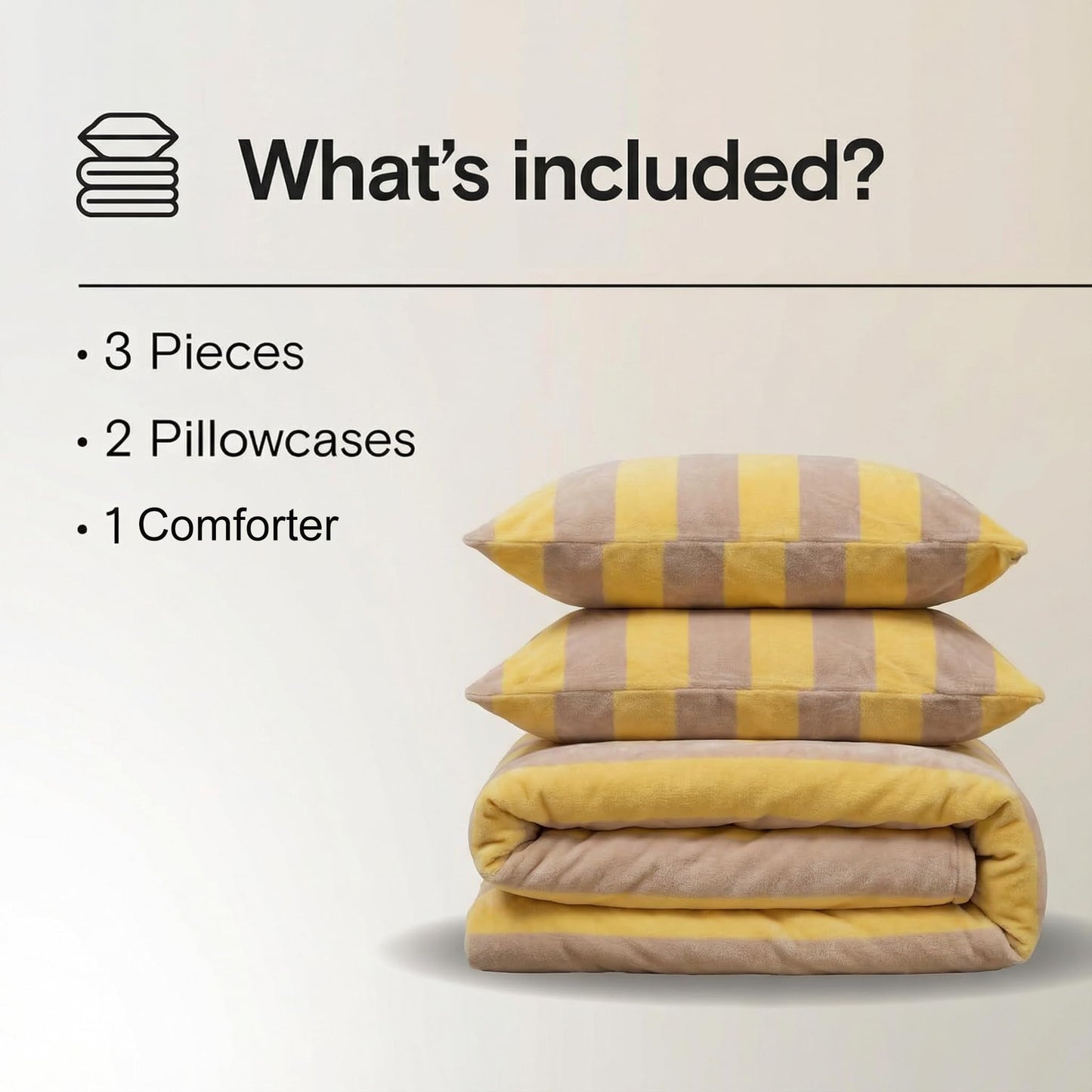 Bedbay Yellow Striped Comforter Set King Size Luxury Fleece Fluffy Comforter Set Plush Flannel Bedding Yellow Stripes Pattern Bed Set Soft Warm Velvet Bedding Comforter for All Seasons