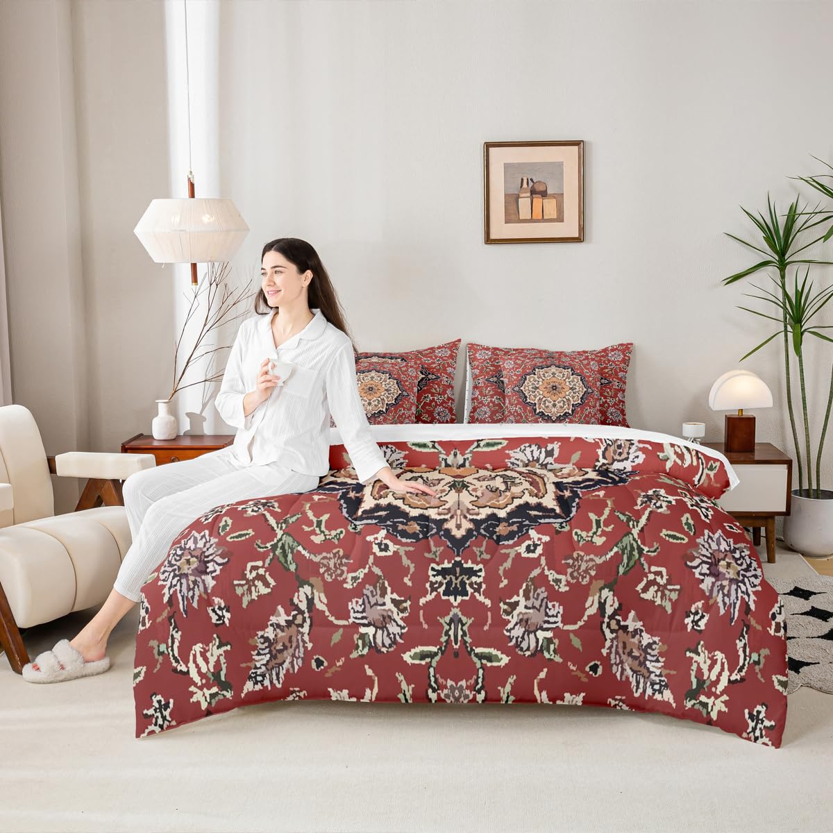 jejeloiu Retro Floral Boho Comforter Set with Sheets 7 Piece Twin Size Boho Bed in a Bag Kids Boys Girls Western Decor Bedding Set Bedroom Decor Breathable Soft Lightweight Microfiber