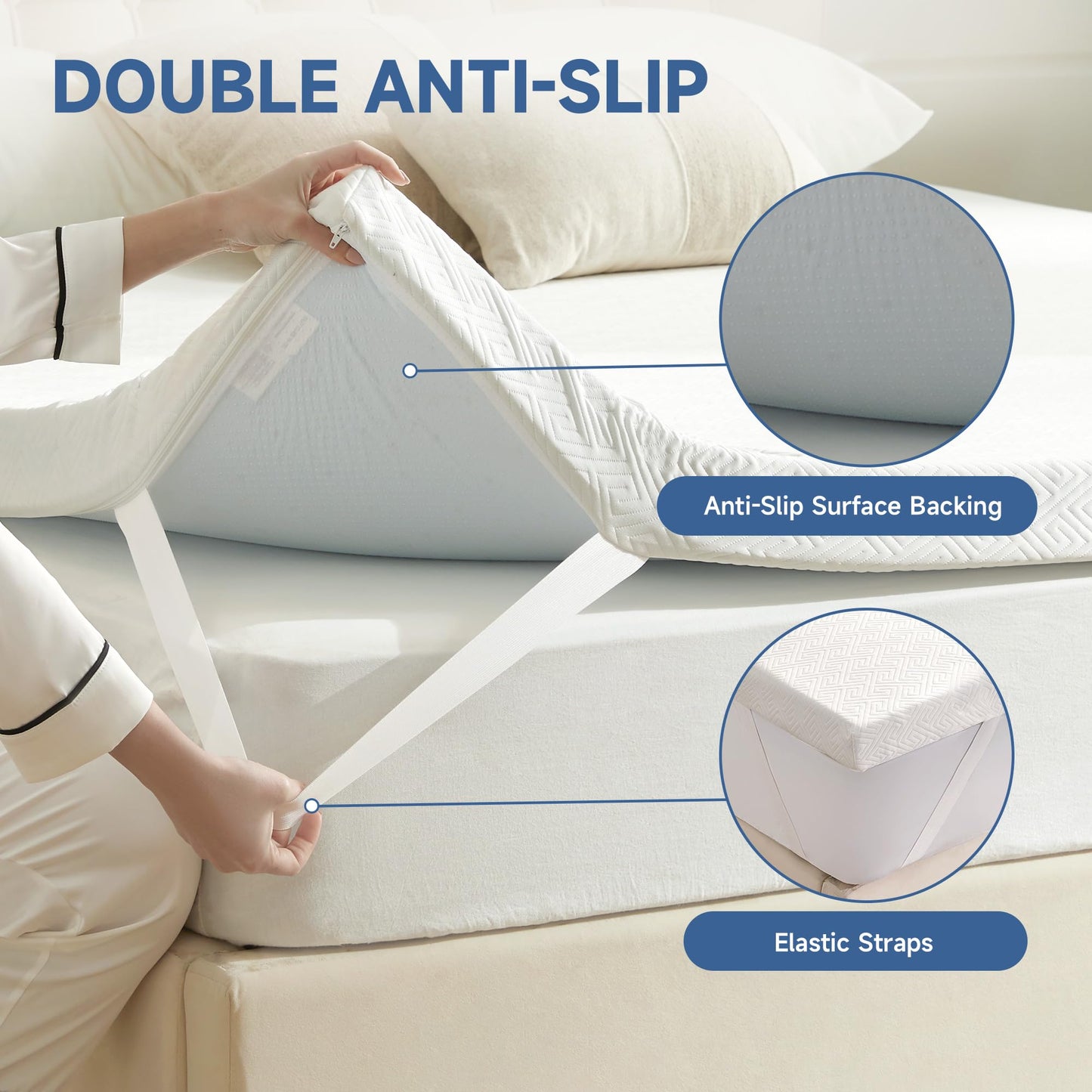 Eiayeebil 3 Inch Memory Foam Mattress Topper Full, Memory Foam Pad with Removable & Washable Cover, Bed Topper for Back Pain, Non-Slip Ventilated Design, Full Size