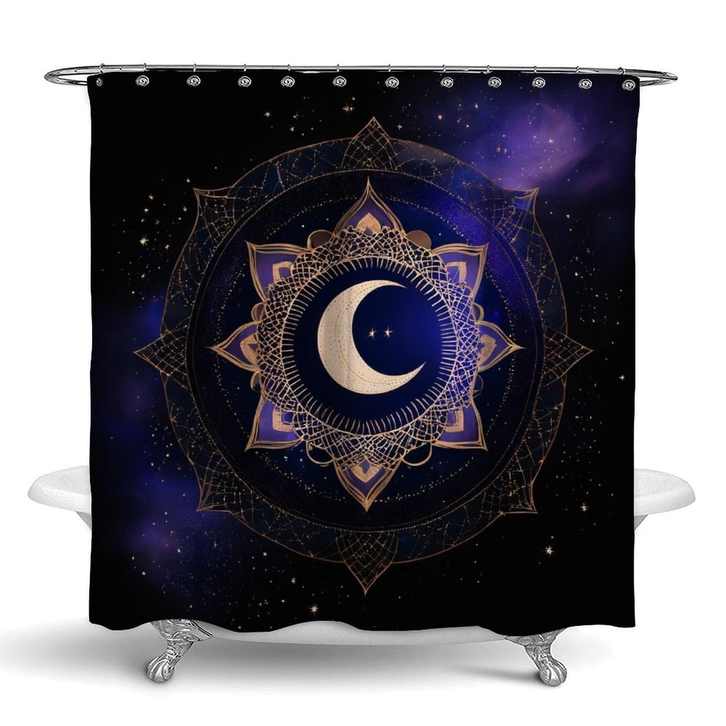 100% BLUE COLLAR Fashion Curtain Bathroom Decorative, Sacred Geometric Symbol Purple Space Galaxy Stars Mystic Sun Moon 72" x 70" Shower Curtain with Hooks