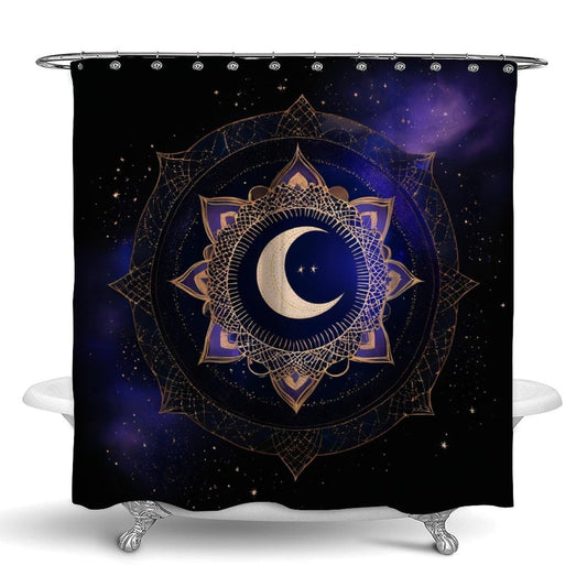 100% BLUE COLLAR Fashion Curtain Bathroom Decorative, Sacred Geometric Symbol Purple Space Galaxy Stars Mystic Sun Moon 72" x 70" Shower Curtain with Hooks