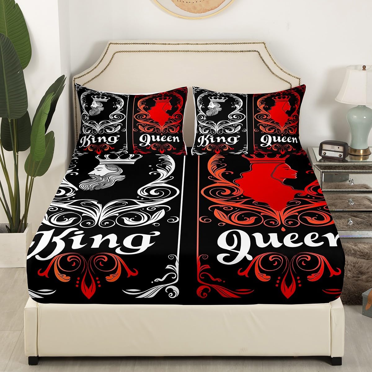 Feelyou Boys Girls Couple Lover Fitted Sheet Full Size, Valentine's Day Bedding Set Kids Love Heart Bed Sheet Set Romantic Teens Bed Cover Bedroom Decor Lightweight Bed Set (No Flat Sheet)