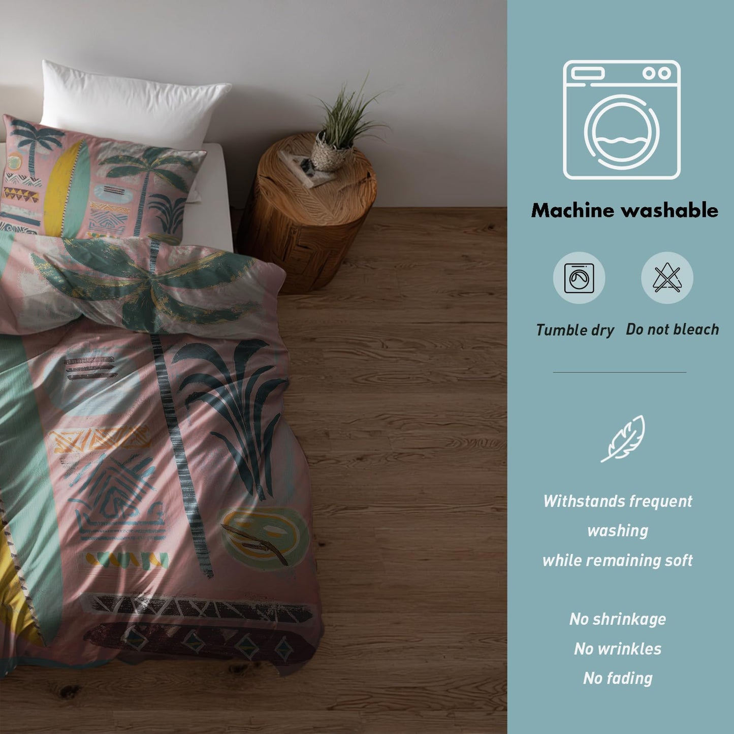 Retro Tropical Full Duvet Cover Set 3 Piece, Palm Tree Surfboard Reversible Bedding with 2 Pillow Shams, Zipper & Ties, Ultra Soft Microfiber, Tropical Bedroom Decorations 24A-W