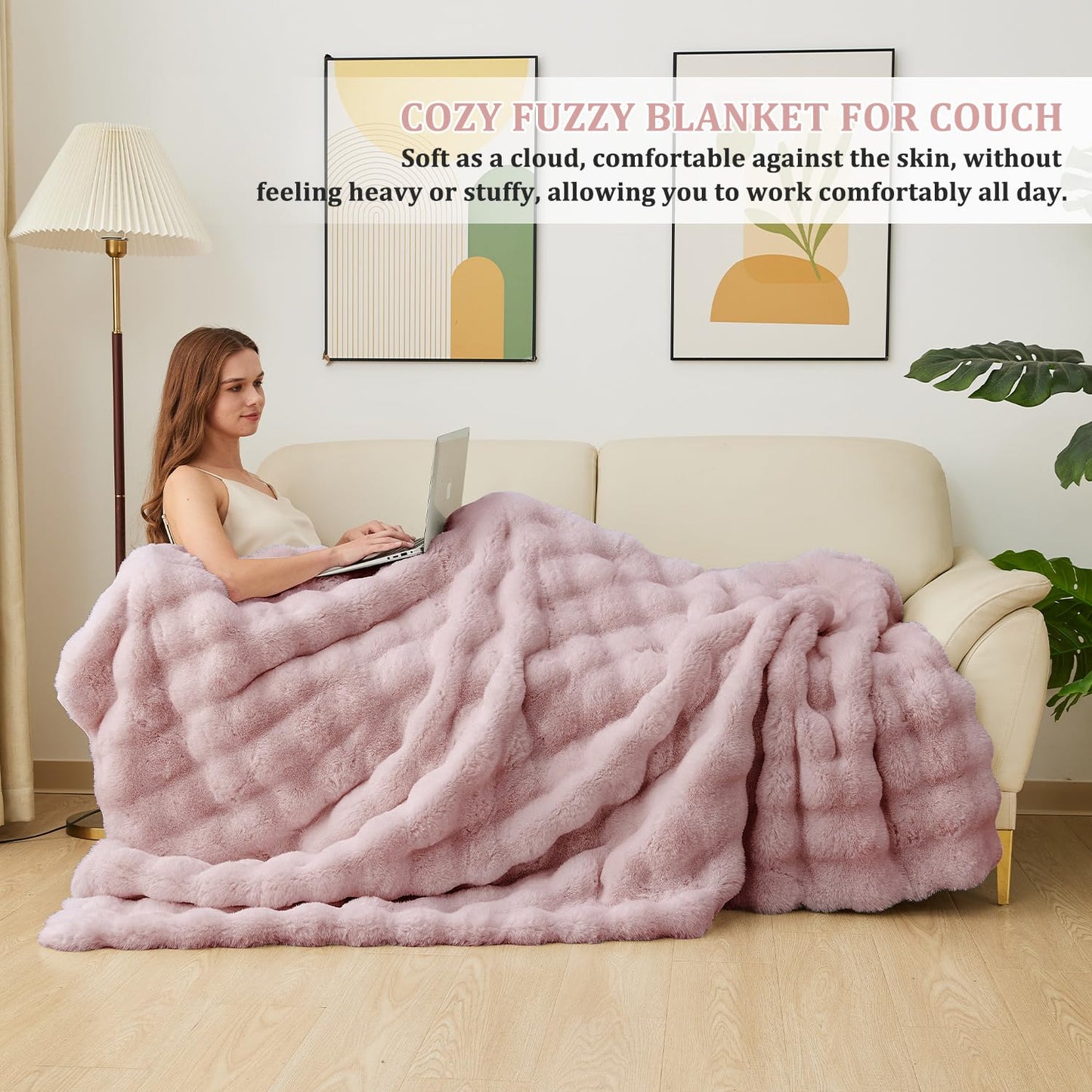 Ghouse Bubble Faux Fur Throw Blanket 50"x60" – 860 GSM Extra Soft Plush Pink Decorative for Couch, Machine Washable Lightweight Blanket for Sofa Bed Living Room, Cozy Gift for Women