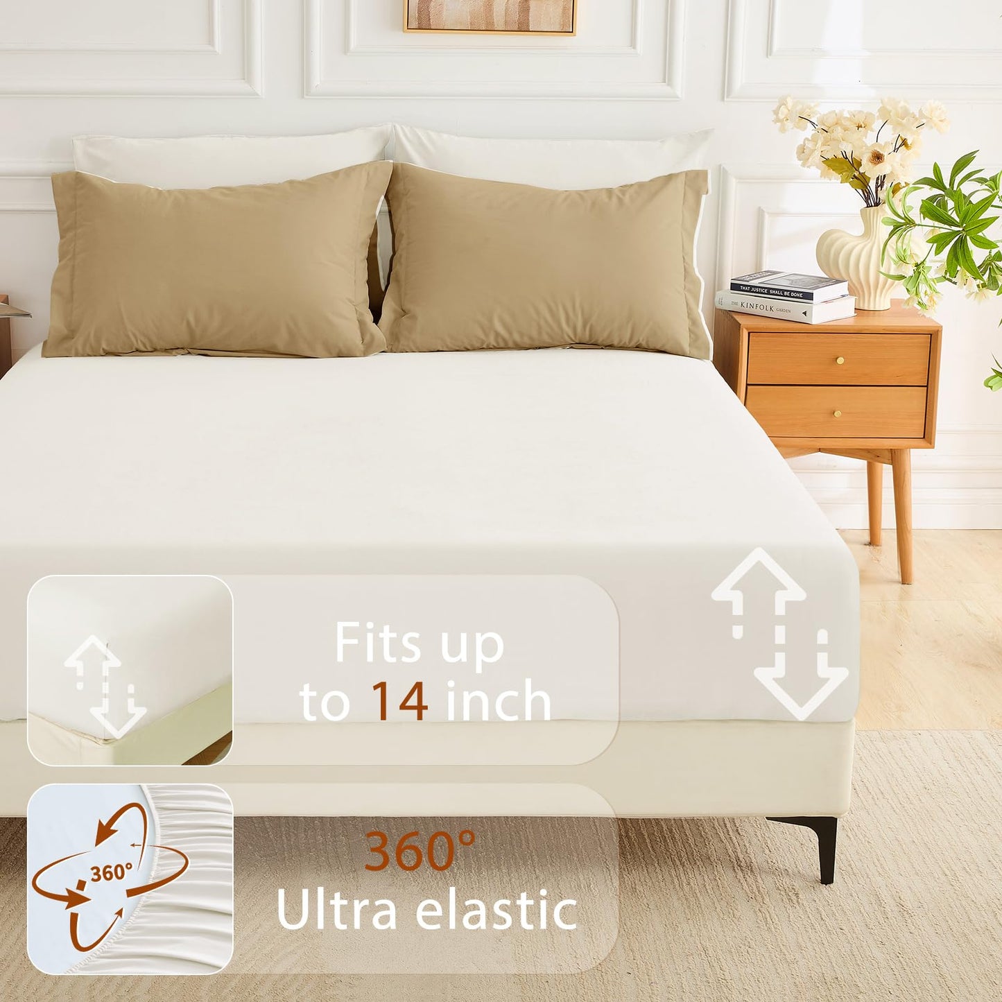 MUXHOMO 7 Pieces King Comforter Set, Soft Bed in a Bag King Size, All Season Bedding Set with Comforter, Flat Sheet, Fitted Sheet, Pillowcases & Shams, Ivory & Khaki