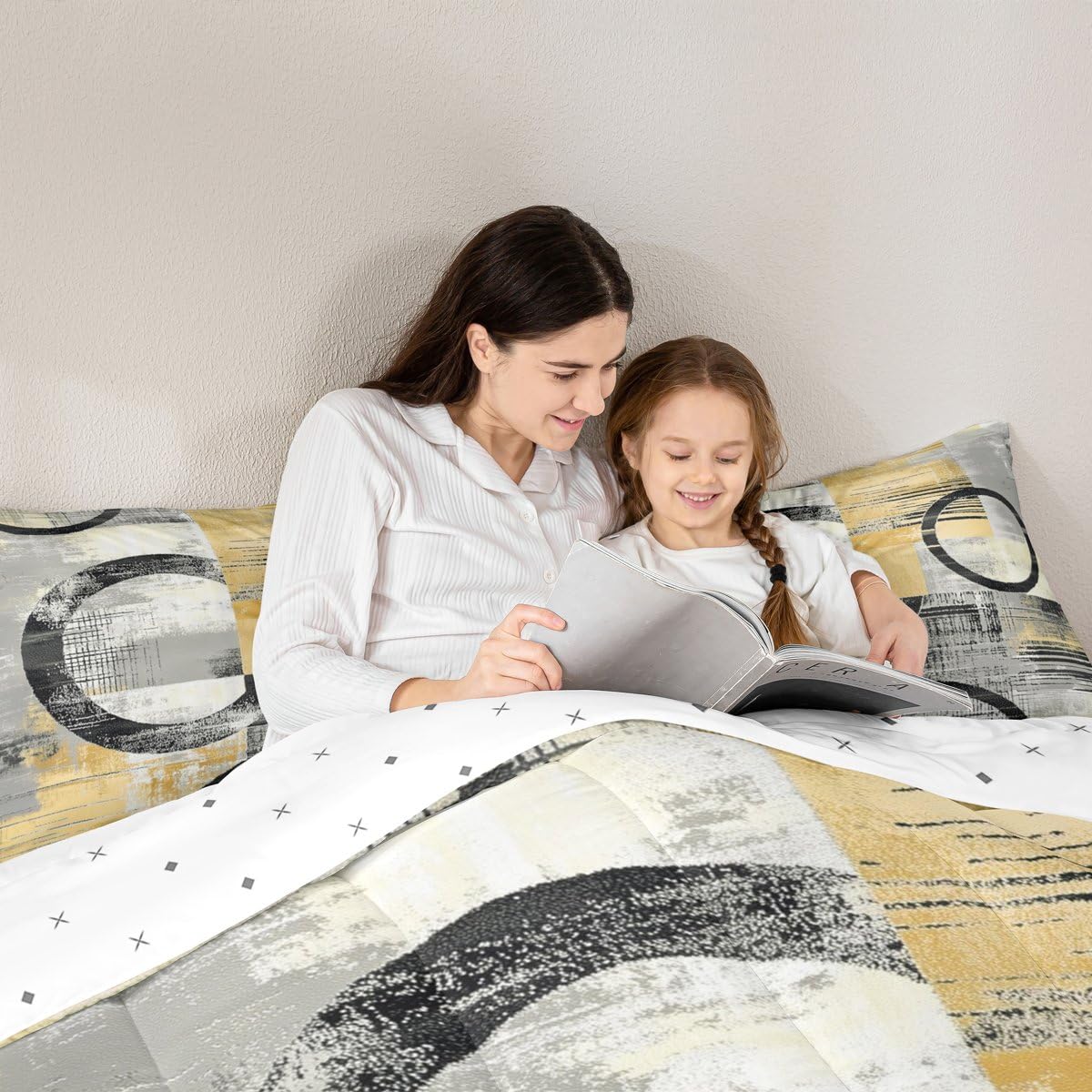 Feelyou Abstract Comforter Set Full Size Modern Abstract Art Bedding Set Geometric Duvet Quilt Luxury Bedroom Decor Yellow 3 Pcs with 2 Pillow Cases