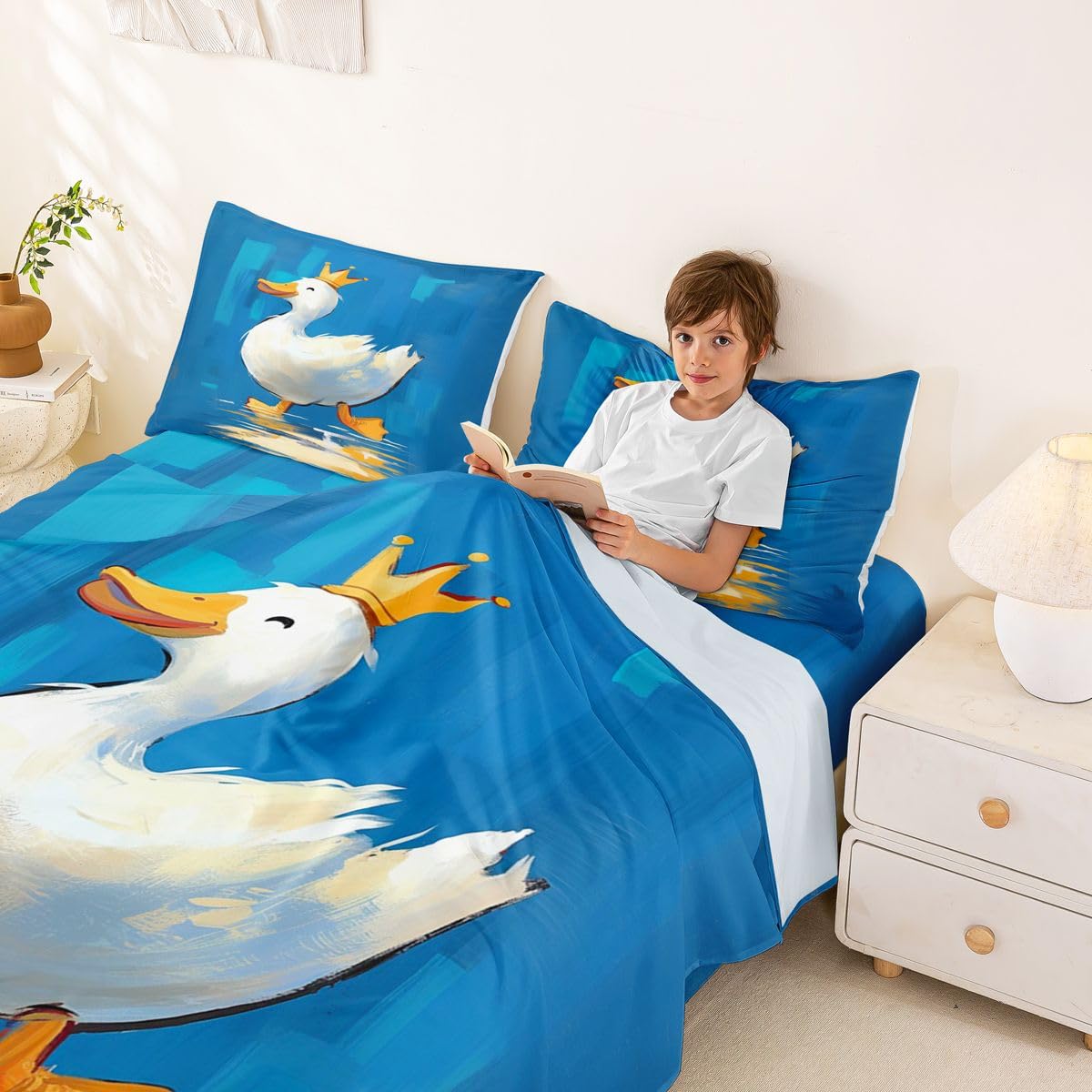 Erosebridal Cartoon Duck Bed Sheets Set Full Crown Duck Sheet Set Fun Whimsical Animal Sheets Farmhouse Pet Flat Fitted Sheet
