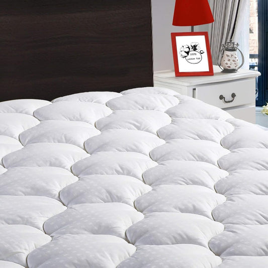 LEISURE TOWN Cotton Queen Mattress Pad Fitted Quilted Mattress Cover Pillow Top Mattress Topper Cooling Soft Breathable Mattress Protector with 8-21 Deep Pocket,Machine Washable (60x80 White)