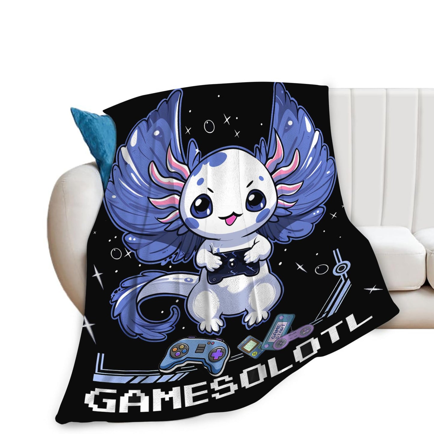 Tijuboni Axolotl Gaming Throw Blanket Game Gifts for Girls Boys Women Men Kids Adults Soft Flannel Fleece Blanket for Couch Sofa Bed Home Decor 40"x50"